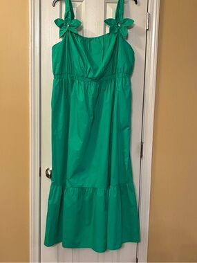 Skies Are Blue 3X Cotton Green Elastic-Waist Sundress Flounce Hem.